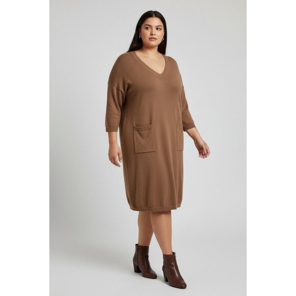 Lands’ End 100% Merino Wool Sweater Dress Brown Made in Italy Size L 14-16 - Picture 2 of 4